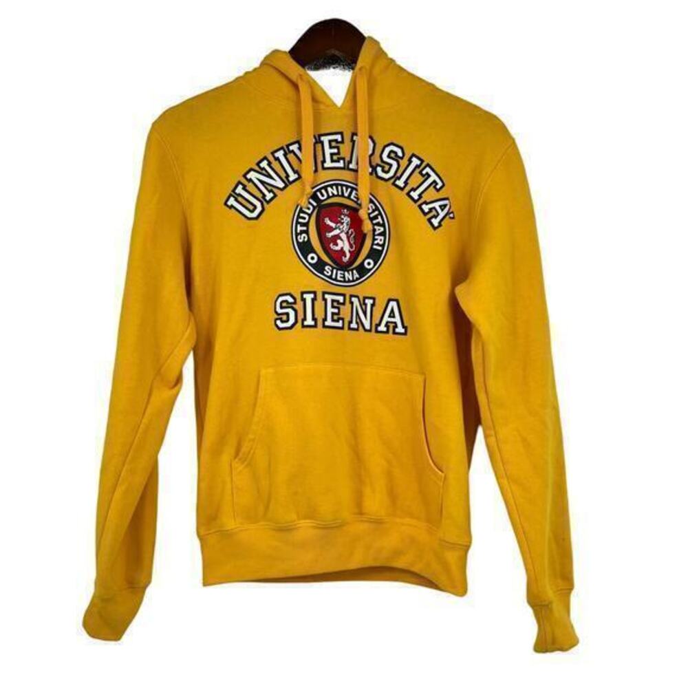 Universita O Siena yellow pullover long sleeve hooded sweatshirt size small